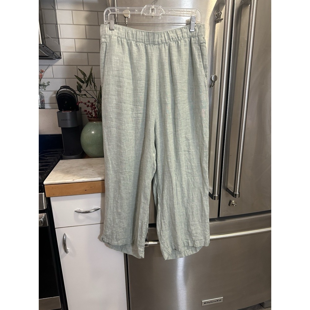 Cynthia Rowley Wide Leg Linen  In Seafoam Green Pockets Elastic SzXL Showe